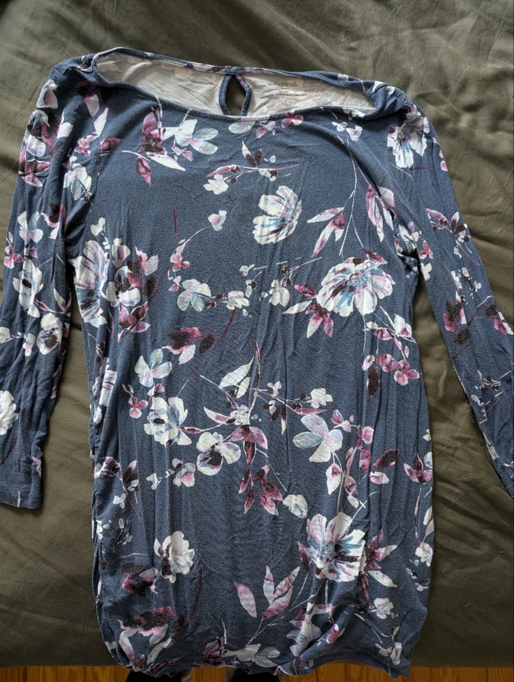 Motherhood Maternity Navy Floral Nursing Top with Pink and White Blossoms